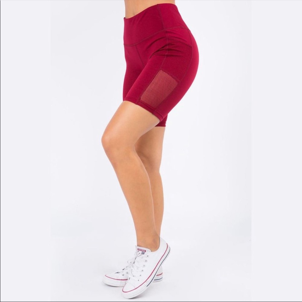 Red Active Wear Biker Short Net Legging